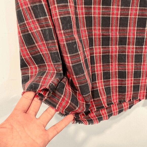 Zara Women's Gingham Tiered Bib Long Sleeves Mock Neck Top Red/Black Size M - Picture 5 of 7